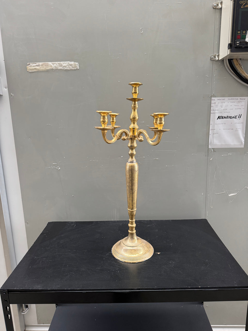 Candelabro 5 braccia oro – in metallo, H80 cm D32 cm – stile elegante classico - Usato