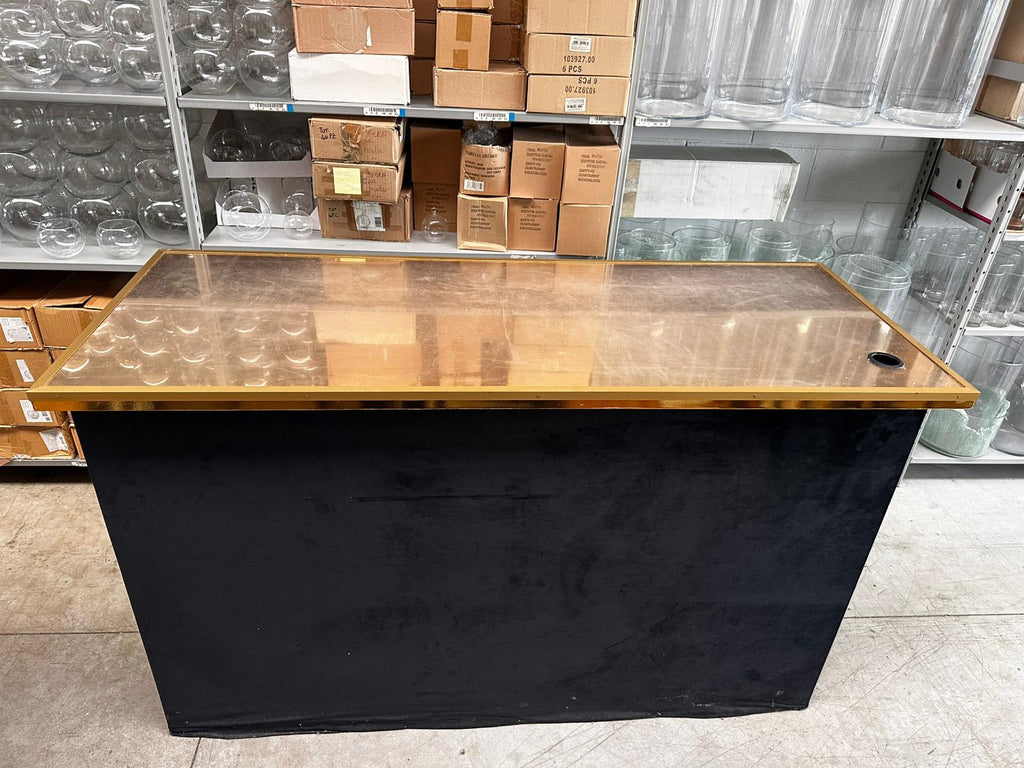 Bancone da negozio con velluto nero e piano oro – L178 cm x P71 cm x H106 cm - usato