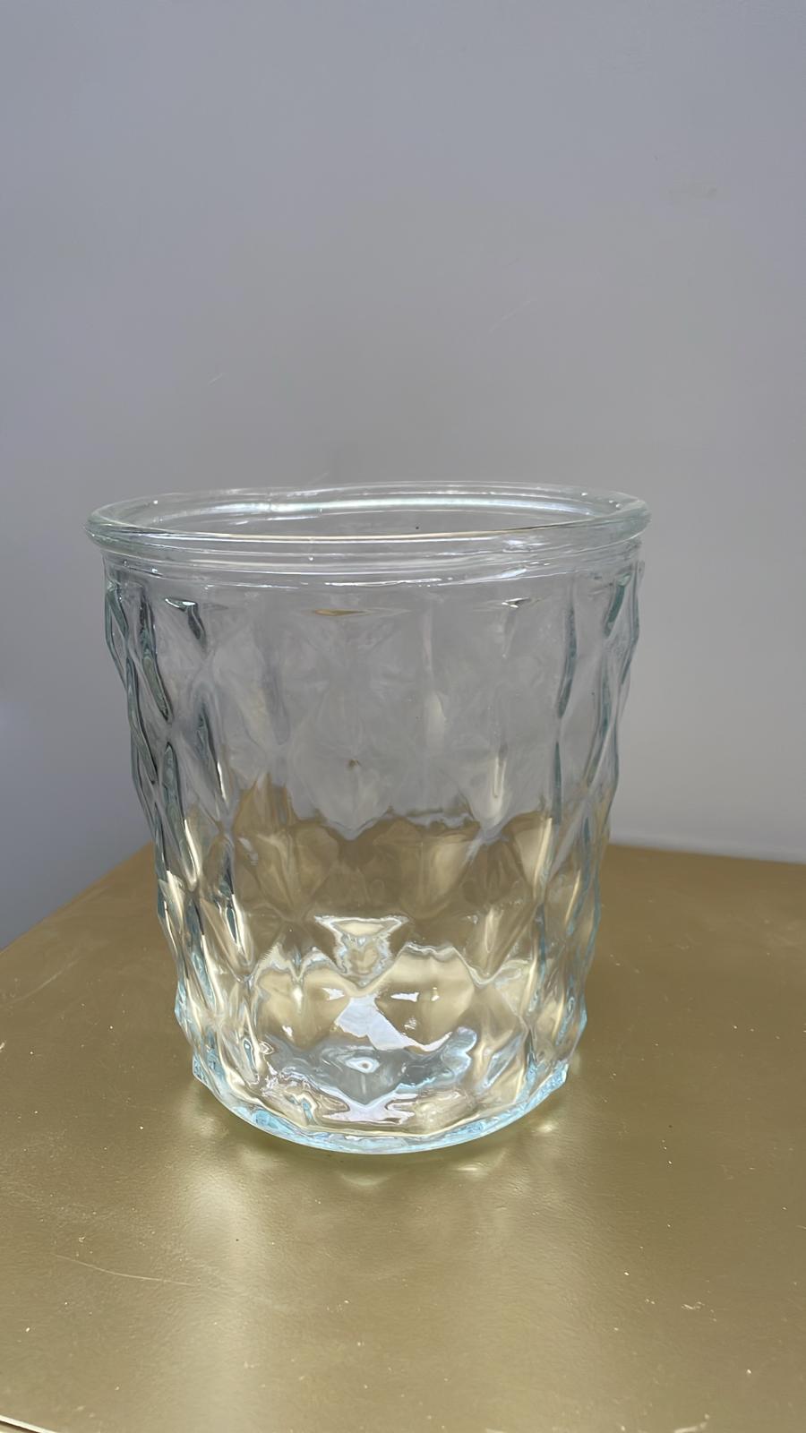 Vaso in vetro trasparente lavorato – H15 cm D14 cm – usato